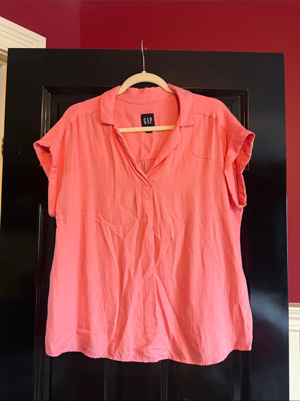 GAP Coral-Pink V-Neck Short Sleeve Blouse